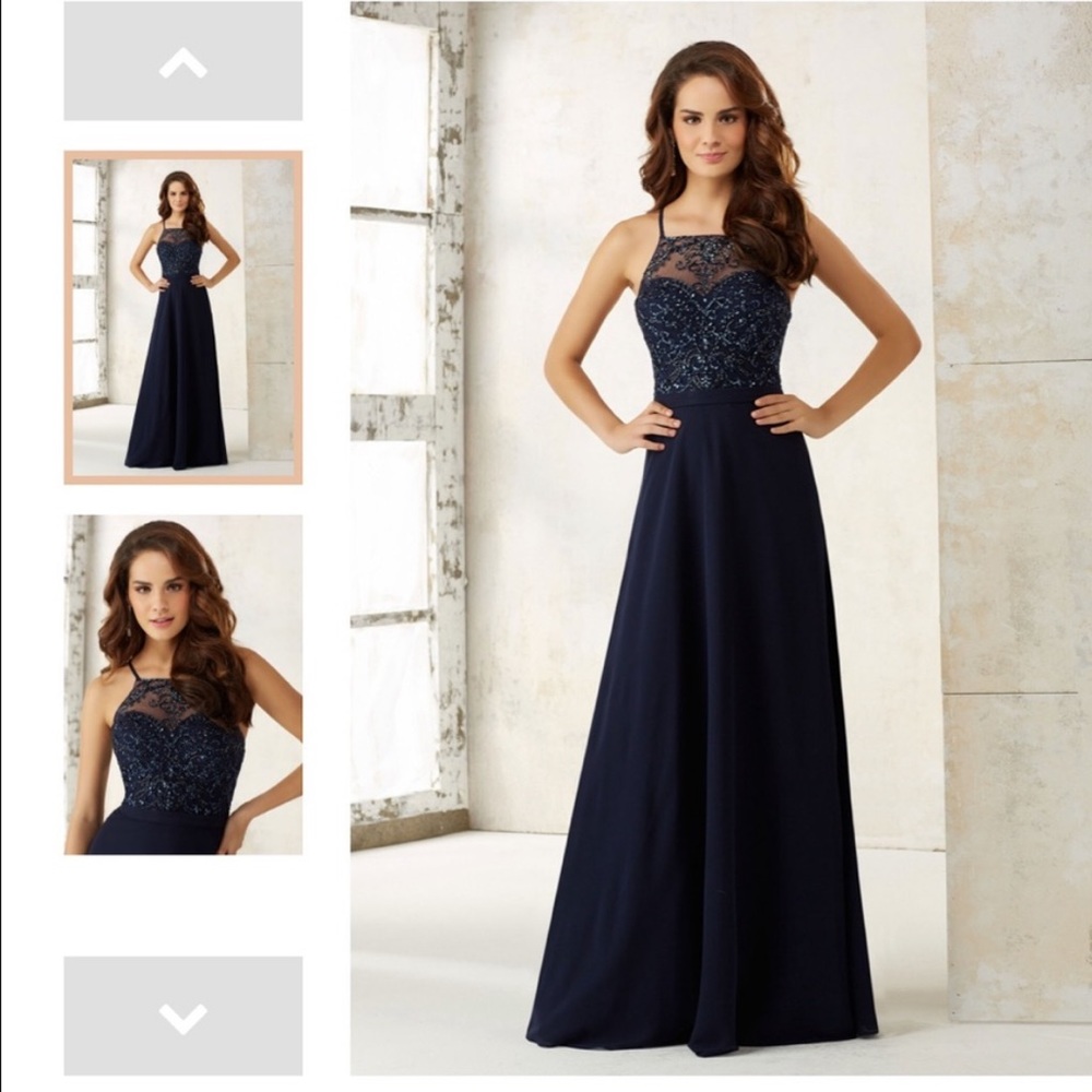 Mori Lee 21589 Navy floral embroidered Dress